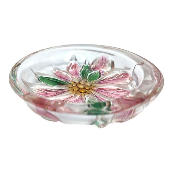 Japanese Savior Vivre Crystal Glass Poinsettia Flower Trinket Dish Ash Tray Vtg - Picture 5 of 5